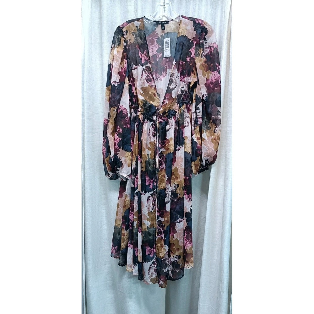 Torrid Kimono Womens 00 (M/L) Tie Front Maxi Dasha Ditsy Floral Black Sheer NWT